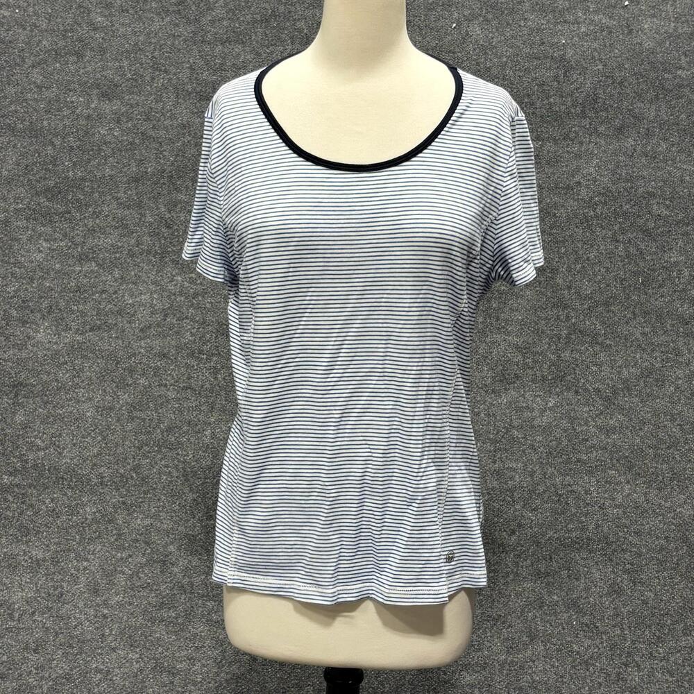 Talbots Shirt Womens XL Blue White Stripe Scoop Neck Short Sleeve Jersey Top